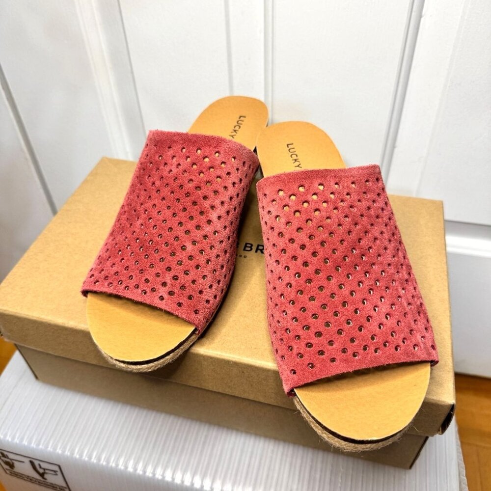 Lucky Brand Jemya Wedges Sandals Rosewood Sz 8 Perforated Open Toe Bohemian NWB